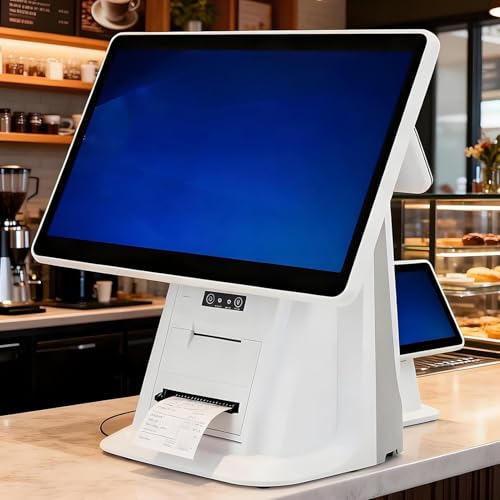 Pnpaea Store Cashier Display Screen,Pos System Cash Register,with Receipt Printer,Touch Screen 15.6in,for Business Restaurants Retail DualScreen-C（58mm）