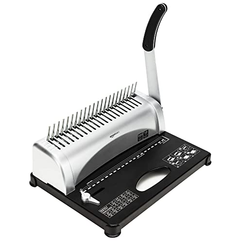 Amazon Basics Comb Binding Machine, 350 Sheets Capacity, Punches 12 Sheets, for Paper Sizes A5(15 holes)/Letter(19 holes)/A4(21 holes) with Adjustable Margin, Grey