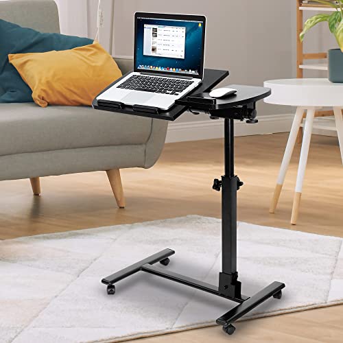 SUPER DEAL Overbed Angle & Height Adjustable Mobile Rolling Laptop Stand with Lockable Wheels Sofa/Bed Side Table Hospital Table Stand Cart