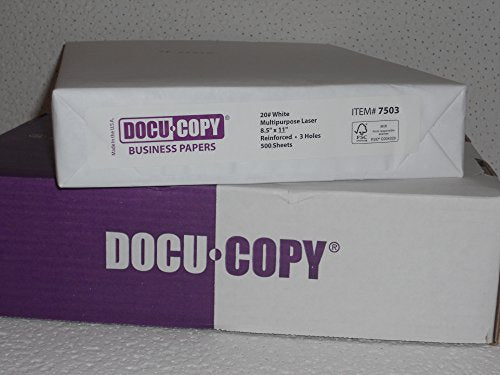 DocuCopy 7503 Reinforced Premium Multipurpose Copy Paper 20lb 8.5" x 11" 3 Holes 1 Ream/500 Sheets