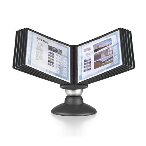GAZOGJ Desktop Reference Organizer - Catalog Display Rack, 10 Double-Sided Panels, A4 Paper-Size Pockets,and Metal Document Binder, Black