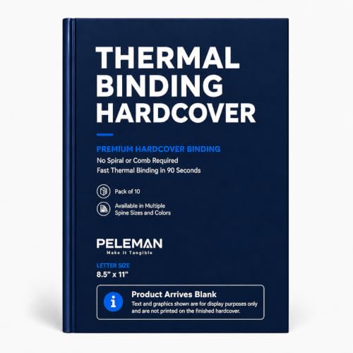 Peleman formally Unibind Thermal Hardcovers Binding Covers for Professional Documents, Journals & Notebooks – No Spiral or Comb Required - Pack of 10 (navy, Spine Capacity 60 Sheets Max)
