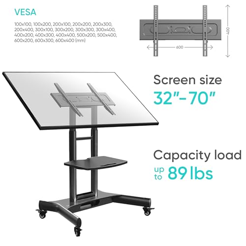 ONKRON Mobile TV Stand 32-70 Inch, up to 89 lbs, max VESA 600x400, Black
