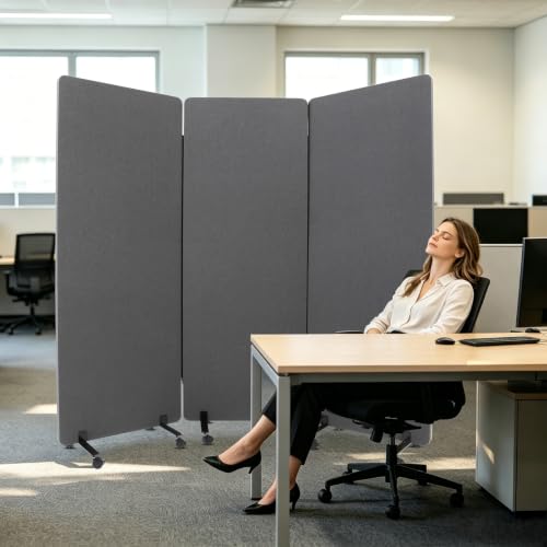 72" X 66" 3-Panel Soundproof Room Divider w/Wheels for Office(Dark Gray)