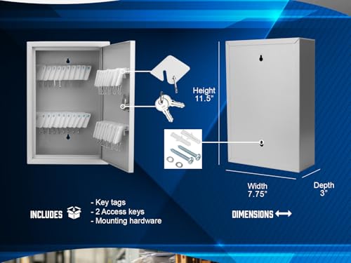Barska Key Lock 40-Keys Cabinet Lock Box with Numbered Hooks and White Tags for Home & Business Key Organizer - Key Organizer wall Mount - Key Lock Box wall Mount - Key Cabinet- Key Storage Organizer