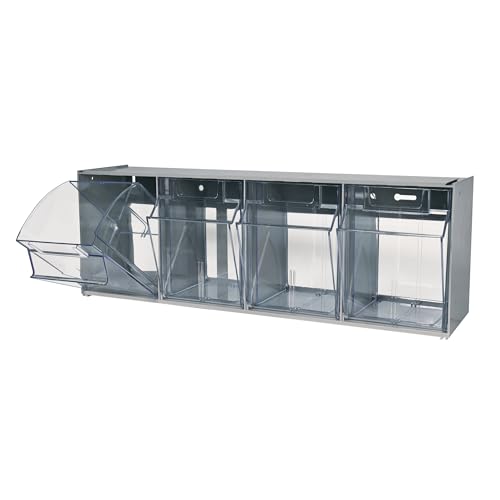 Deflecto Four-bin horizontal tilt bin storage system, 23-5/8w x 6-5/8d x 8-1/8h, Gray (20409B1PK)