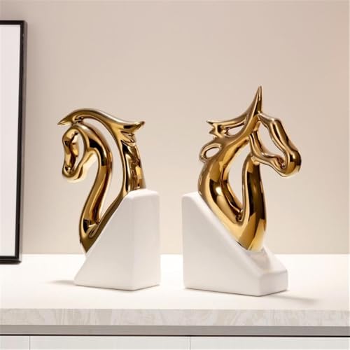 Book Organizer Ceramic Horse Head Bookends, Home Office Decor, for Desktop Bookshelves,Book Ends for Shelves(Silver)