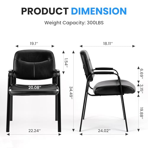 Simple Deluxe Waiting Room Guest Chair No Wheels Set of 2 with Padded Arm Rest, Conference Guests Chair for Reception, Meeting, Lobby, Home Dining, Desk Table Side, 2 Pack