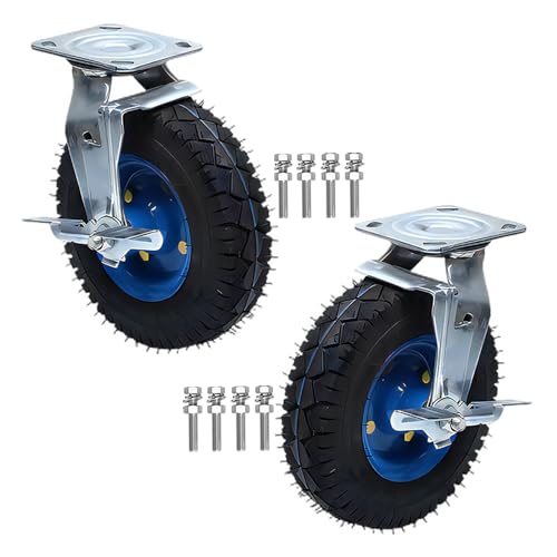 Mavvilo Heavy Du Swivel Casters with Brakes Industrial Air-Filled Wheels for Shock Absorpt Set of 2 Silent Rollers for Trolleys Fur Dollies Workbenches,10In-Brakes