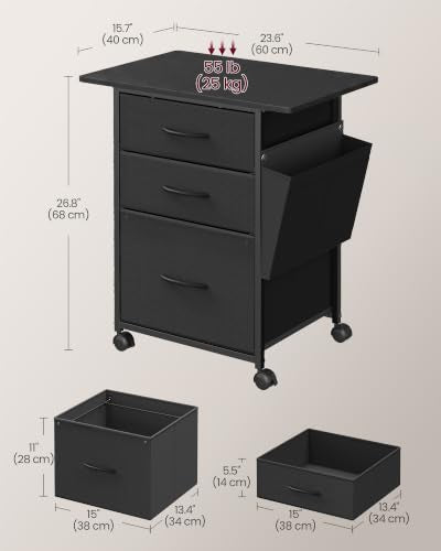 VASAGLE 3-Drawer File Cabinet, Mobile Printer Stand with Storage