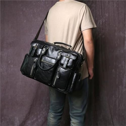 RONSSEN Men's Business Travel Briefcase Leather Handmade Messenger Bags Laptop Bag For Work Travel laptop bag(Light Brown)