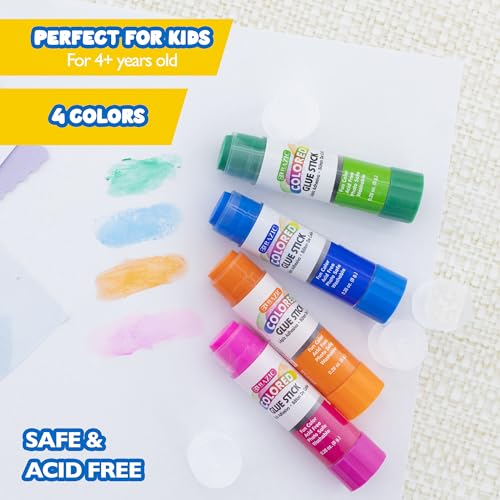 BAZIC Products Washable Colored Glue Sticks, 0.28 oz, 4 Count, 24-Box