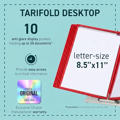Tarifold Desktop Reference Display System, 10 Pockets, Expandable, Red