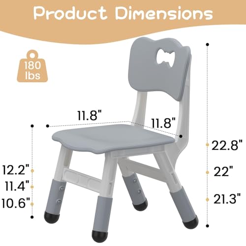 Jojoka Adjustable Kids Chairs 2pcs - 3 Level Height Adjustable Toddler Chair for Ages 3-8 - Ergonomic Backrest, Durable Plastic, Non-Slip Feet - Home, Kindergarten, Classroom & Activities - Dark Gray