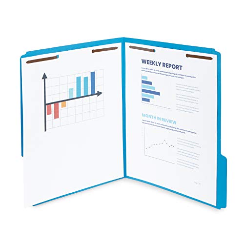 Blue Summit Supplies 50 Fastener File Folders, 1/3 Top Tab, Blue