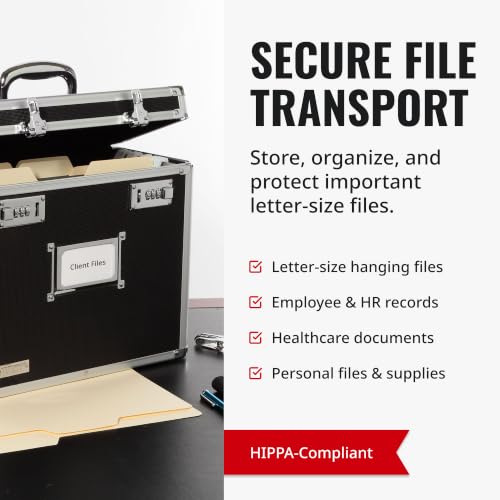 Vaultz Locking File Organizer Box with Combination Lock, Letter Size 14" x 7" x 12.19", Black