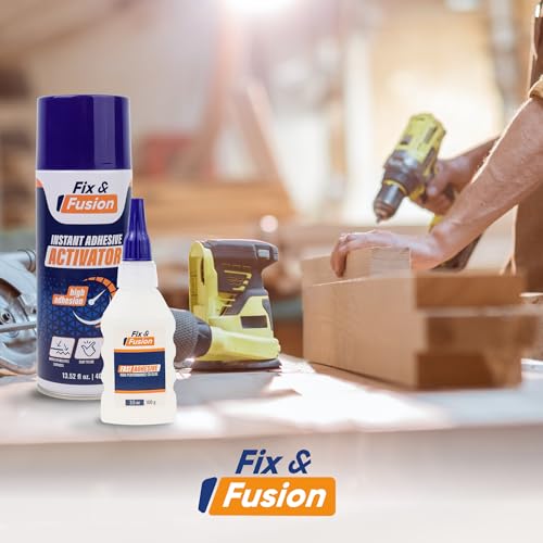 FIX & FUSION Ca Super Glue (3.5 Oz) with Activator Spray (13.5 Fl Oz) Set, Fast Adhesive/Cyanoacrylate Glue & Instant Activator for Woodworking, Plastic, Rubber, Granite, DIY & Industrial, (2 Pack)