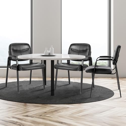 COZIFURNI Office Waiting Room Chairs Guest Reception Chair with Arms, No Wheels, PU Leather for Breakroom, Lobby and Customer, Lower Back 1PC