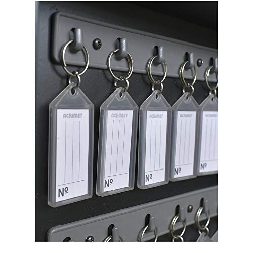 Acrimet 256-Key Cabinet with Lock, Wall Mount Wooden Key Organizer, Security Key Storage Box (256 Positions) with Numbered Hooks & Clear Gray Key Tags – Commercial & Home Use (Black)