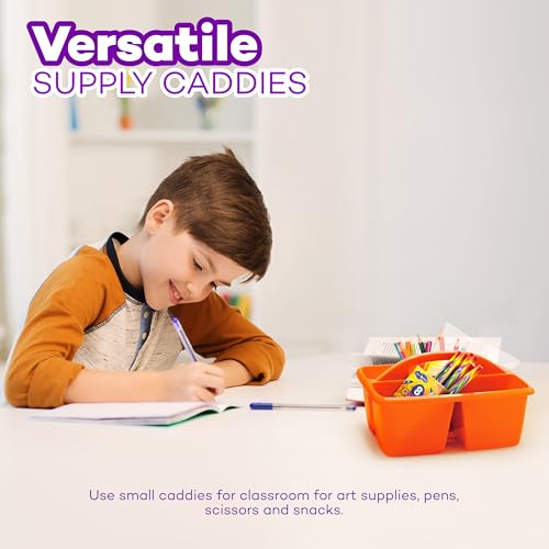 4E's Novelty Classroom Caddy Set of 6, Plastic Caddies for Supply, Caddy Organizer with Handle for Classroom, Rainbow Colors, Desk Caddies for Supplies Keep Desks and Work Stations Organized