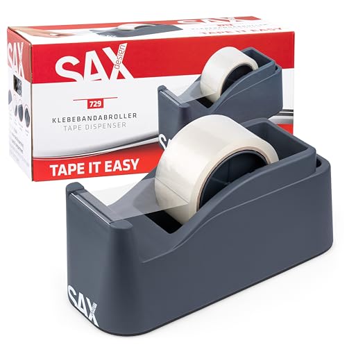 Sax Tape It Easy XXL Single Hand Tape Dispenser, Extra Heavy, Non-Slip, Includes Double-Sided Blade, Anthracite