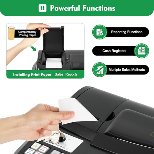 Ageanbri Cash Management System Electronic POS System Commercial Cash Register with Flat Keyboard&Thermal Printer,Multifunctional Cash Register 47 Keys LED for Retail/Restaurant (Black)