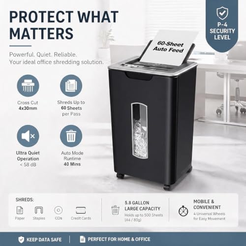 Wingwise 60 Sheets Auto Feed Paper Shredder for Home Office