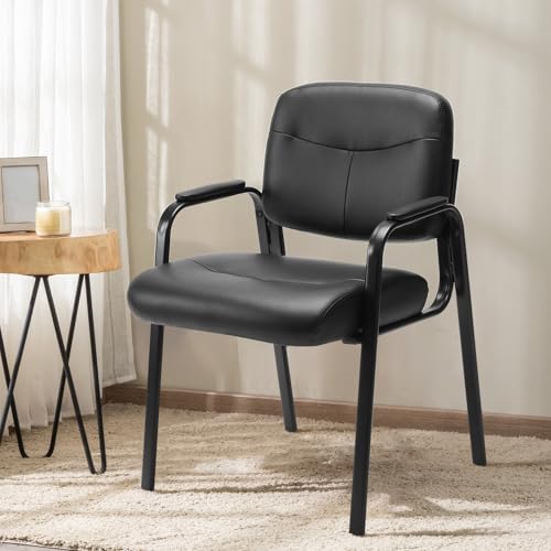 COZIFURNI Office Waiting Room Chairs Guest Reception Chair with Arms, No Wheels, PU Leather for Breakroom, Lobby and Customer, Lower Back 1PC