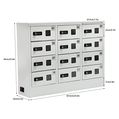 GSHIOIO 12-Slot Cell Phone Locker Charging Station Cold Rolled Steel Storage Station Lockers for Classroom with QC3.0 Fast Charging, Combination & Key Locks for Schools Office Gyms