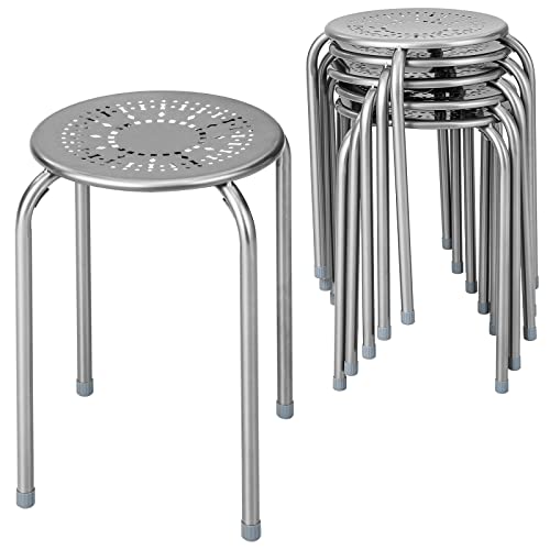 Giantex Stackable Stools Set of 6, No Assembly 17.5" Height Stacking School Chairs for Kids Adults, Portable Metal Nesting Stools, Flexible Seating for Classroom Middle School, Office, Small Space