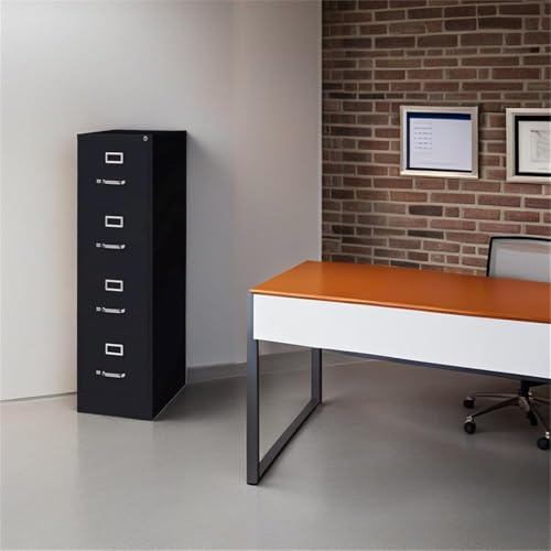 Pemberly Row 4 Drawers 52" Vertical Black Metal Filing Cabinet Lockable Pre-Assembled Stationary Letter Size for Home, Office