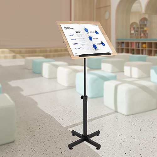 Lectern Podium Stand, Height Adjustable Laptop Table with 360° Adjustable Panel, Portable Standing Desk for Speech, Lecture, Church, Reading (Brown)