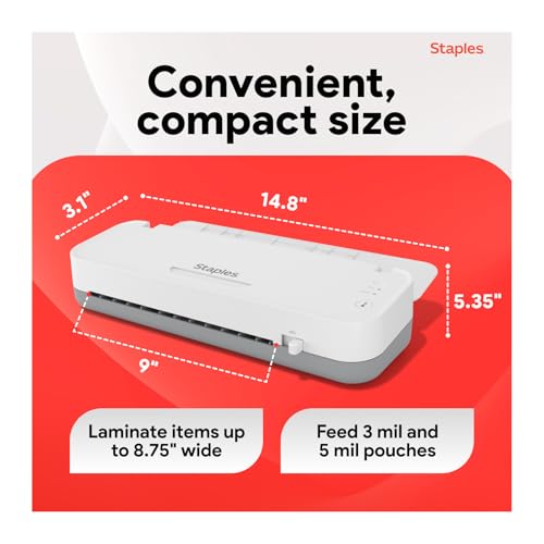 Staples 9-Inch Thermal & Cold Laminator, White/Gray
