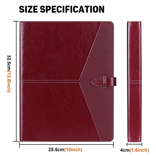 Toplive Padfolio 3 Ring Binder Organizer Business Portfolio Folder for Women, A4/ Letter Size PU Leather Portfolio Padfolio for Interview Conference Presentation, Wine Red