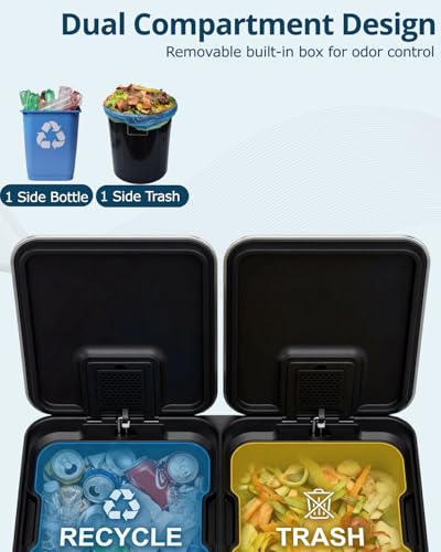2 x 40L (2 x 10.6 Gallon) Stainless Steel Dual Compartment Trash Can