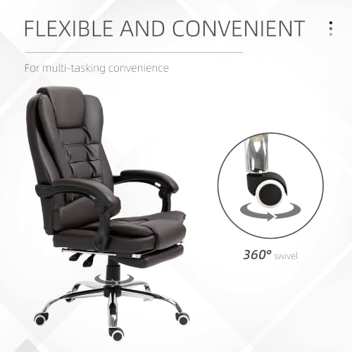 HOMCOM High Back Ergonomic Executive Office Chair, PU Leather Computer Chair with Retractable Footrest, Lumbar Support, Padded Headrest and Armrest, Coffee