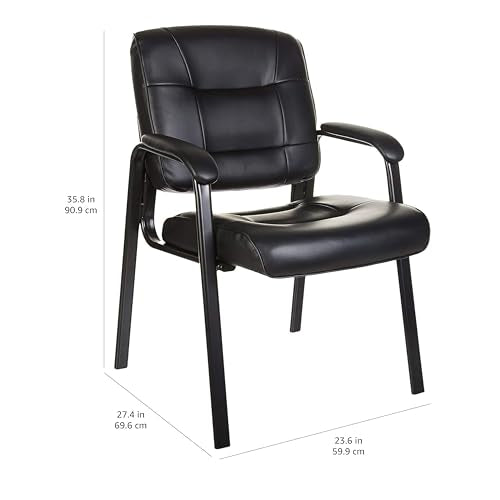 Amazon Basics Classic Faux Leather Office Desk Chair with Armrests, Metal Frame, Black, 27.4D x 23.6W x 35.8H in