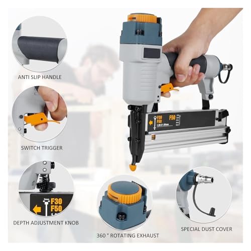 Oil-Free Pneumatic Staple Gun Pneumatic Nail Gun Woodworking Pneumatic Nail Tool T50 F50 440K 16Ga/18Ga Pneumatic Nail Gun