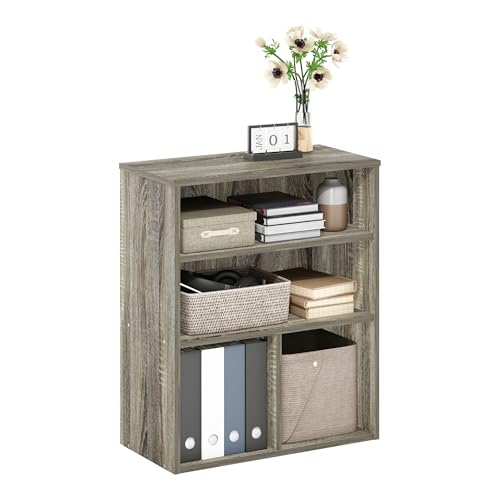Furinno PASIR Book Shelf, 3-Tier Display Bookshelf with Adjustable Shelf, Cube Storage Bookcase, 11.8 x 23.6 x 28.1, for Living Room, Bedroom, Home Office, French Oak