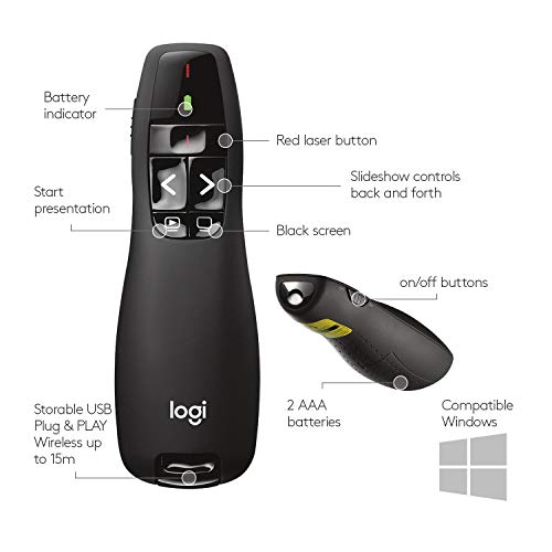 Logitech Wireless Presenter R400 USB A PowerPoint Clicker with Laser