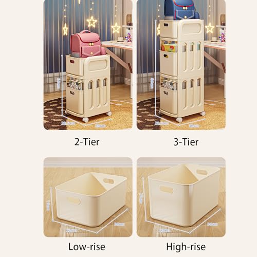 JS Ellie Book cart with 360° Swivel Wheels and Drawers, Movable and Large-Capacity Bookshelf, Multi-Functional Trolley Storage Rack, Suitable for Living Rooms, Studies, and bedrooms White 2tier-B
