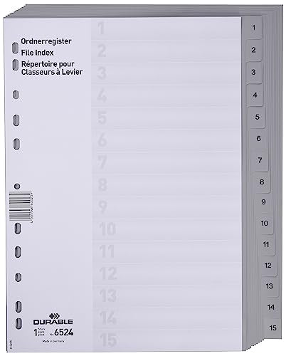 DURABLE Hunke &Jochheim Index Polypropylene 1–15, Grey, A4 215/230 x 297 MM, 15 Sheets