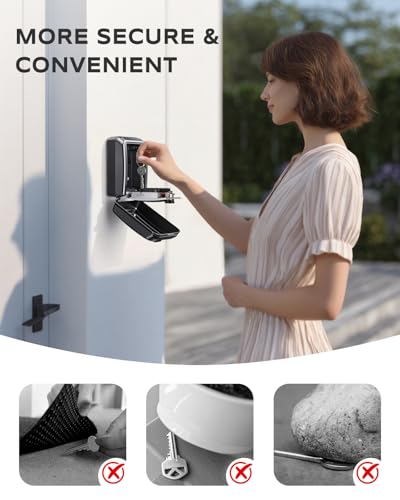 Vewaci Wall-Mounted Key Lock Box, 12 Digit Combination Lock Box for Keys with Code, Large Capacity & Weatherproof Outdoor Lockbox, Key Safe Storage Lock Box for Home, Office, Garage, Sliver