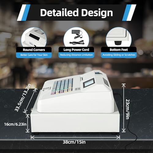 Bepritm 48 Keys Commercial Cash Register, Electronic Cashier Cash Register with Drawer Box&LED Display, Cash Management System for Small Businesses, Retailers, Supermarkets (Color LCD Screen White)
