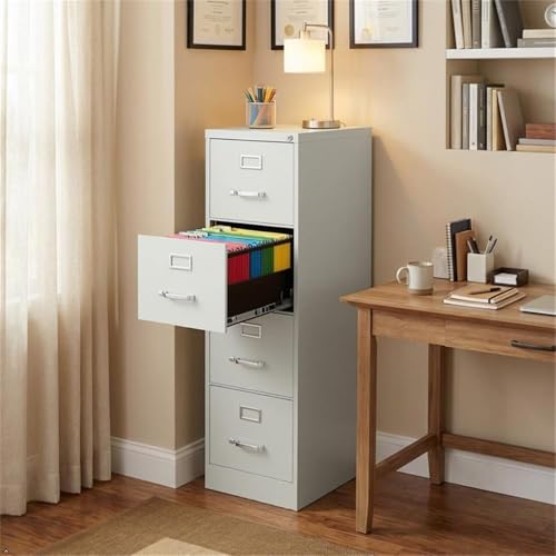 Scranton & Co 4 Drawer Metal Filing Cabinet, 22" Deep, Lockable Top Drawer, Light Gray Steel Vertical File Cabinet for Office, Fully Assembled
