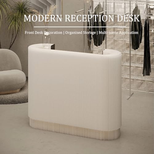 Modern Reception Desk Counter Foldable Exhibition Reception Counter with 2 Shelves, Multi-Functional Commercial Reception Desk for Lobby Hotel Bar