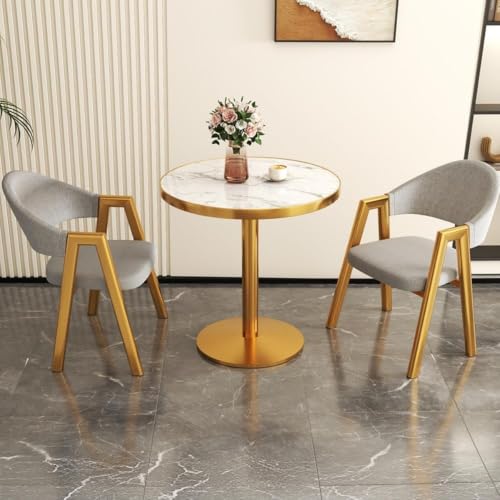 Small Round Table for 2, Modern Round Conference Table with Gold Pedestal Base for Cafe, Reception Room(White-1,60cm)