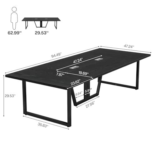 Tribesigns 8FT Conference Table, 94.49 L x 47.24 W x 29.53 H Inches Large Meeting Podcast Table for 10 People, Business Style Wooden Training Table with Strong Metal Frame for Office Conference