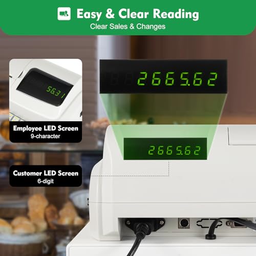 47 Keys Electronic Cash Register, Commercial Pos System Cash Management System Electronic Cash-registers with 4 Bill Slots & 5 Coin Slots for Small Businesses Retailers Supermarkets