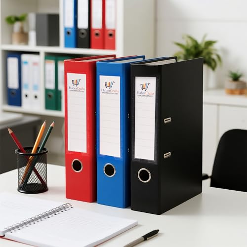 A4 Lever Arch Files 18 Pack Assorted Colors (Black Red Blue) Durable Plastic on Board, Locking Mechanism, Replaceable Spine Labels, Ring Binder, Office File Organizer (18 Pack)